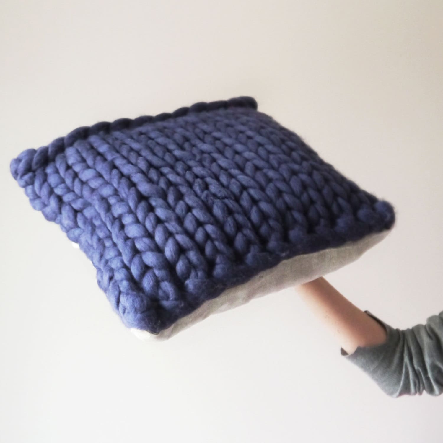 Navy blue chunky knit cushion midnight blue knitted cushion