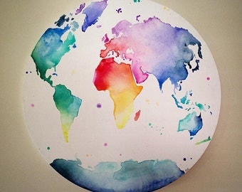 World Map // Globe // Multicolour 'Globe Trotter' Hand Painted Canvas // Wall Art