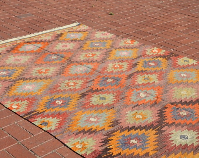 pastel kilim rug, kilim ottoman, turkish kilim, bohemian rug, boho furniture, floor rug, kelim teppich, turkish kilim rug, livingroom decor