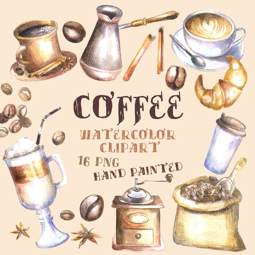 Download Watercolor coffee clipart Coffee Mug coffee beans