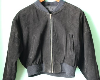 80s Women's Black Suede Jacket Size Sm-Med