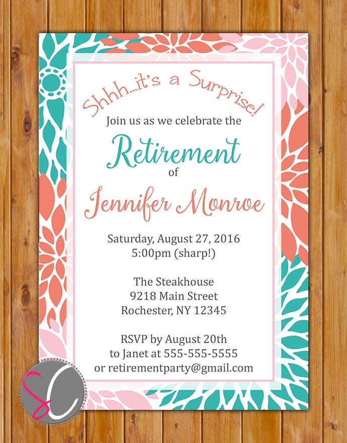 Flowers Surprise Retirement Party Celebration Invitation Teal