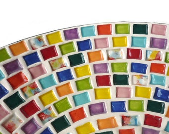 Ceramic Serving Bowl - Large Serving Bowl with Rainbow Squares