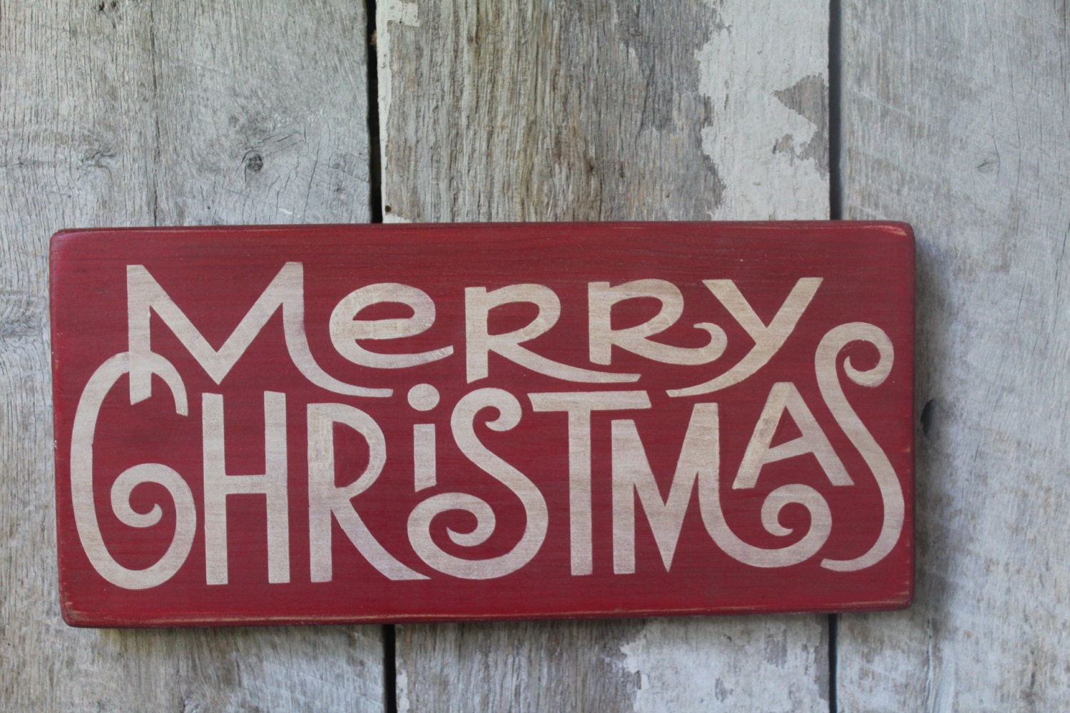 Primitive Wood Sign Merry Christmas Funky Retro Hippie Boho