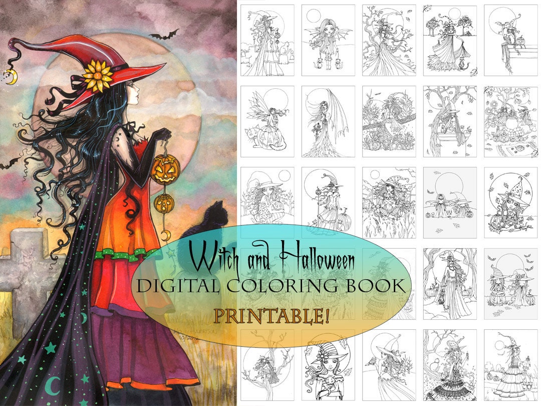 Witch and Halloween Coloring Book PRINTABLE Instant