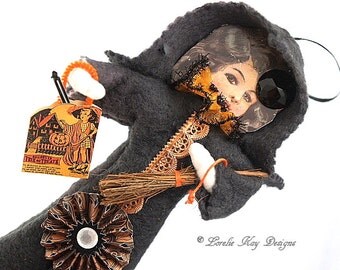 Large Victorian Inspired Spun Cotton Halloween Feather Tree Ornament Decoration Lorelie Kay Original