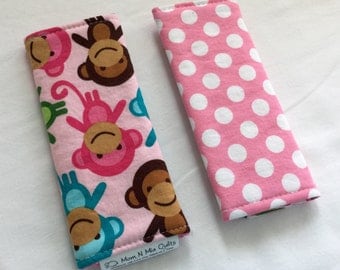 Reversible Car Seat Strap Covers - Monkeys in Spring - seatbelt covers for baby and kids