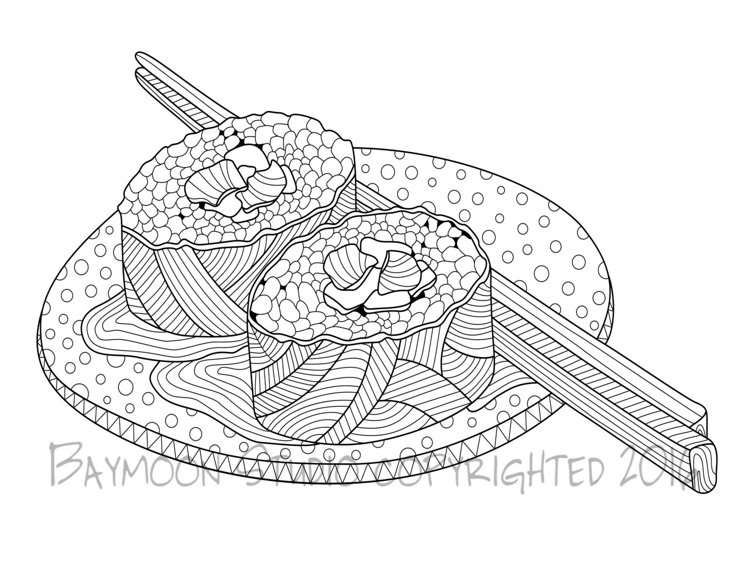 Sushi Coloring Page Printable Coloring Pages by BAYMOONSTUDIO