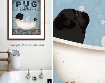 black Pug dog bath soap Company vintage style artwork by Stephen Fowler Giclee Signed Print