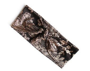 Tie Up Headscarf // Knotted Headband // Black Gold Foil Floral