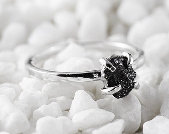 uncut black diamond ring rough 14k white gold delicate rings valentines day gift ideas for her - Etsy Wedding Rings uncut black diamond ring rough 14k white gold delicate rings valentines day gift ideas for her - Etsy Wedding Rings