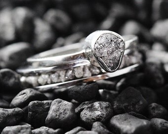 White Gold Engagement Ring Delicate Grey Uncut Diamond