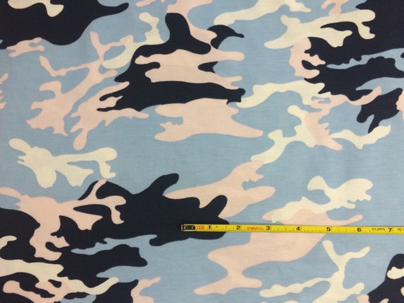 Pink and blue camo 100% cotton jersey knit fabric 1 yard