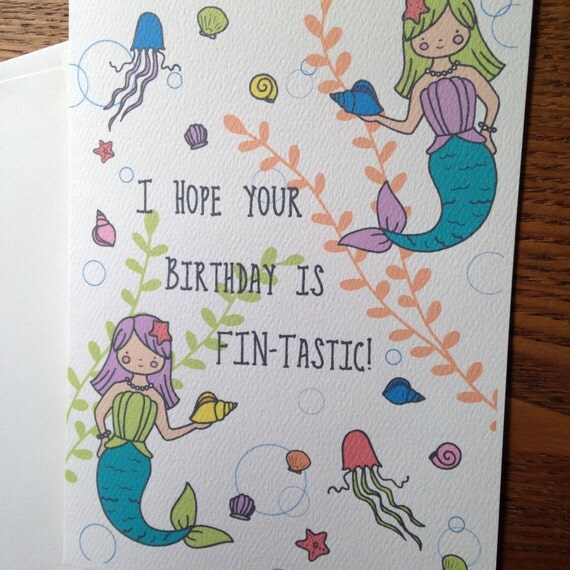 Mermaid Card. Mermaid Birthday Card. Mermaid Pun Card. Pun