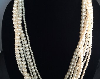 SUMMER Fun Vintage Multi Strand Faux Pearl Necklace 26" Prom Wedding Bridal Mother of the Bride