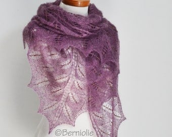 Purple, plum lace knitted shawl with 1050 glass beads, P453