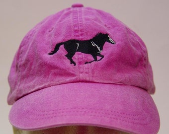 BLACK MUSTANG HORSE Hat - One Embroidered Men Women Cap - Price Embroidery Apparel - 24 Color Caps Available