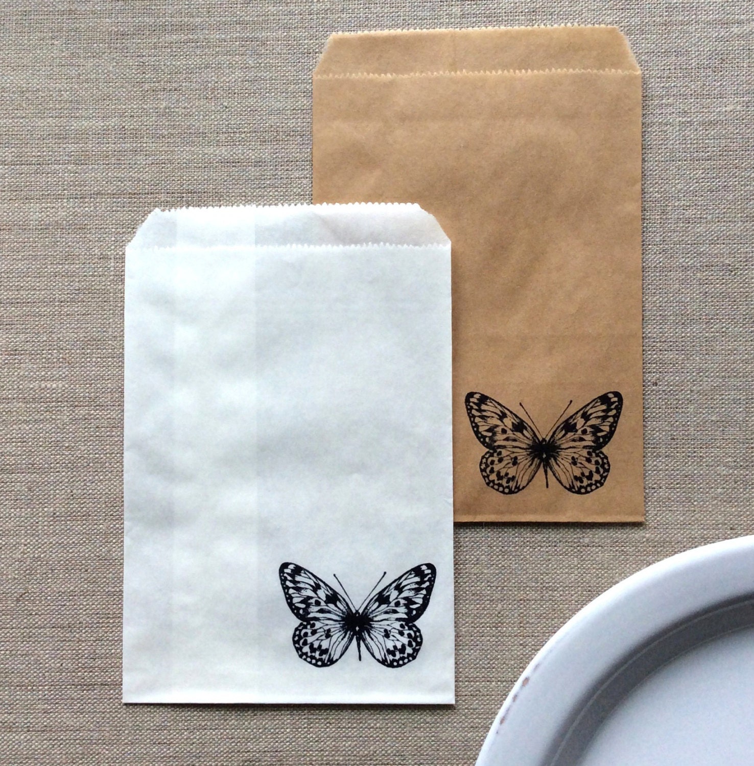 20 White or Kraft Butterfly Favor Bags butterfly paper bags