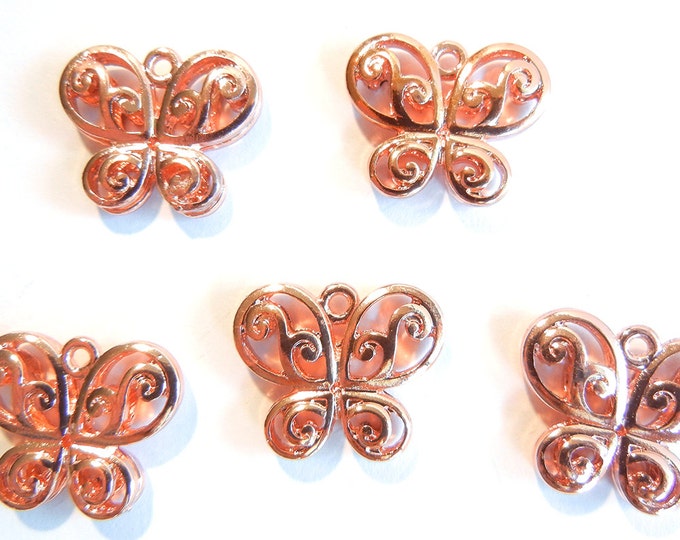 6 or 3 Pairs of Bright Copper-tone Dimensional Butterfly Charms