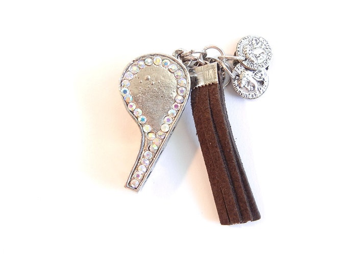 Silver-tone Dimensional Whistle Pendant with Rhinestones Tassle and Charms
