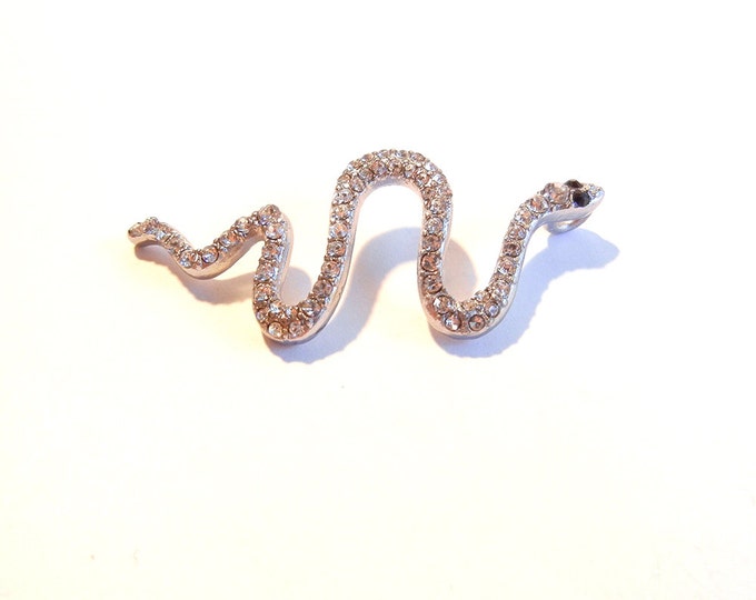 Slithering Snake Pendant with Black Rhinestone Eyes Silver-tone Rhinestone Accented