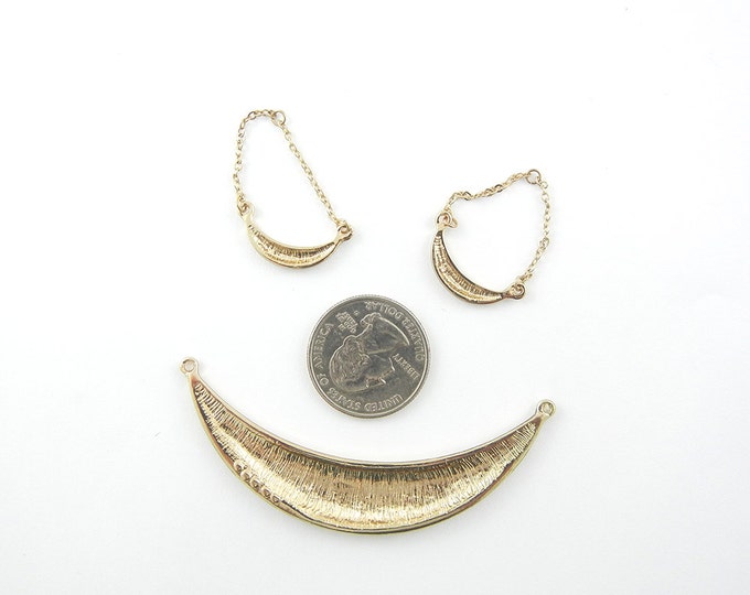 Set of Crescent Shaped Pendant and Charms Brushed Gold-tone