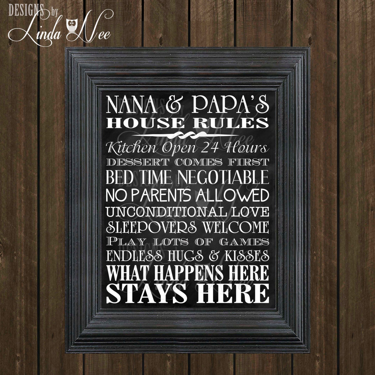PRINTED Nana and Papa's House Rules by DesignsbyLindaNee on Etsy