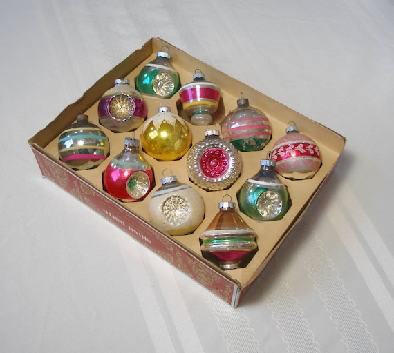 Box of Vintage Shiny Brite Ornaments Dozen Assorted Fancy