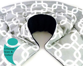 Heat Pack Neck Shoulder Back, Hot Cold Therapy Pack, Unscented or Herbal Aromatherapy Heating Pad - grey navy geometric