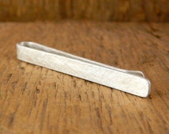 Engraved sterling silver tie bar, personalized tie clip, *shiny rustic finish* custom tie clip, groomsmen gift, 2 inches x 5 mm.