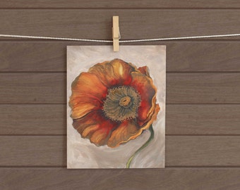 1 Original gold and red poppy painting by Mary Beth Medley, 9 x 12