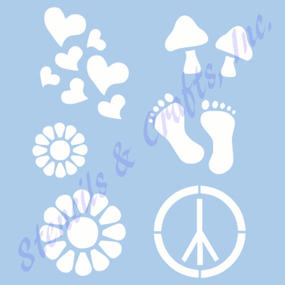 hippie stencil symbols mushroooms heart hearts feet foot