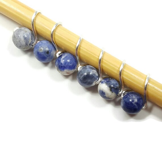 Stitch Markers for Lace Knitting Blue Sodalite Mobius