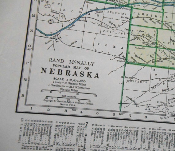 Vintage Nebraska Map 1947 US State old atlas by moosehornvintage