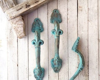 Iron Door Pull, Door Hardware, Drawer Pull, Barn Door Handle, Aqua Handle, Aqua Home