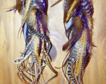 Purple Feather Earrings, Gold Feather Earrings, Purple and White Feather Earrings, Earrings Feathers, Purple and Gold Feather Earrings, Gold
