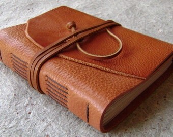 Leather journal, 4" x 6", 264 pages, rustic orange, handmade journal by Dancing Grey Studio(1736)