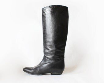 Vintage Amalfi Black Leather Riding Boots, size 8 N