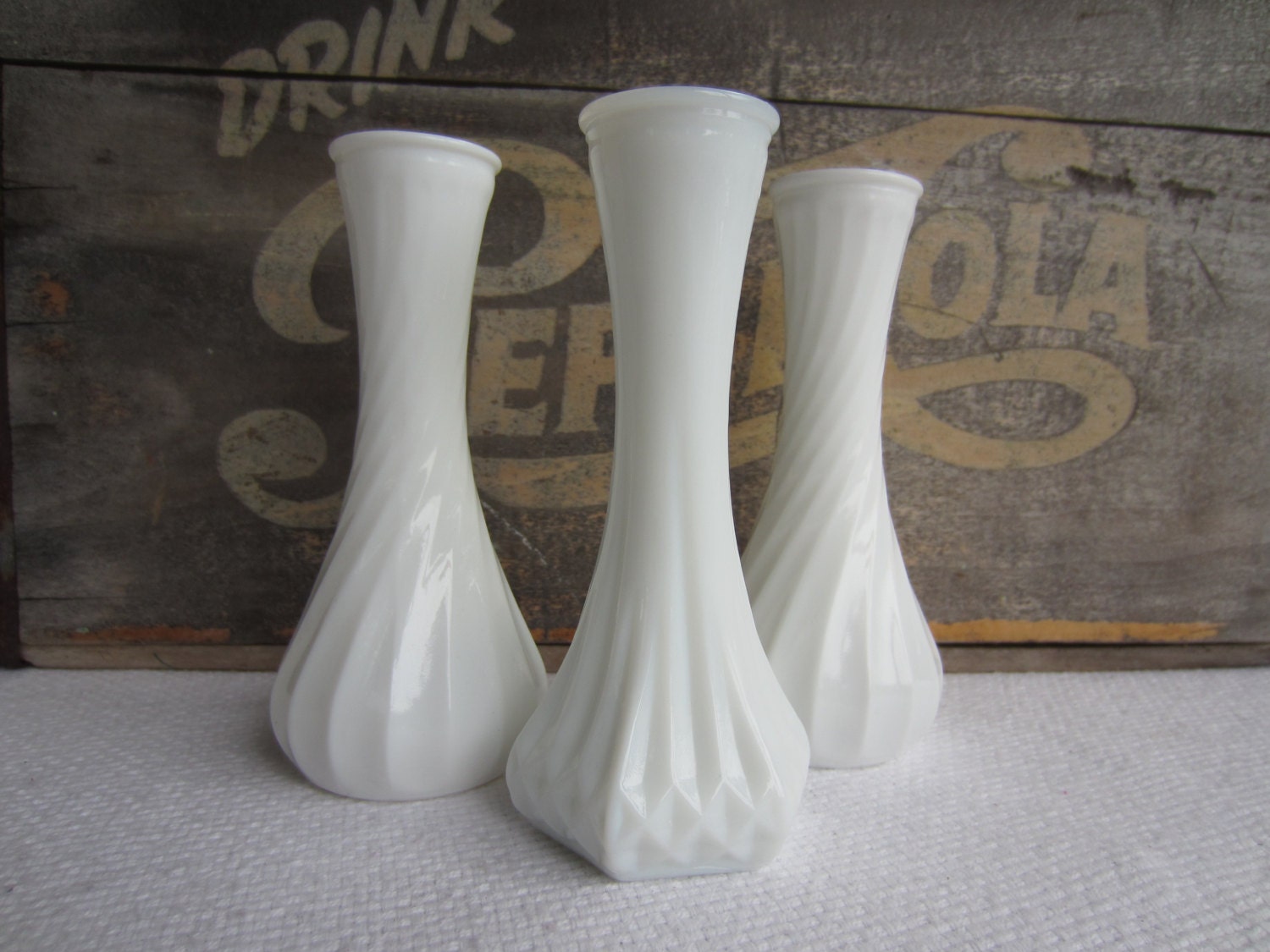 Vintage Milk Glass Vases Small Trio Set of 3 Wedding Table