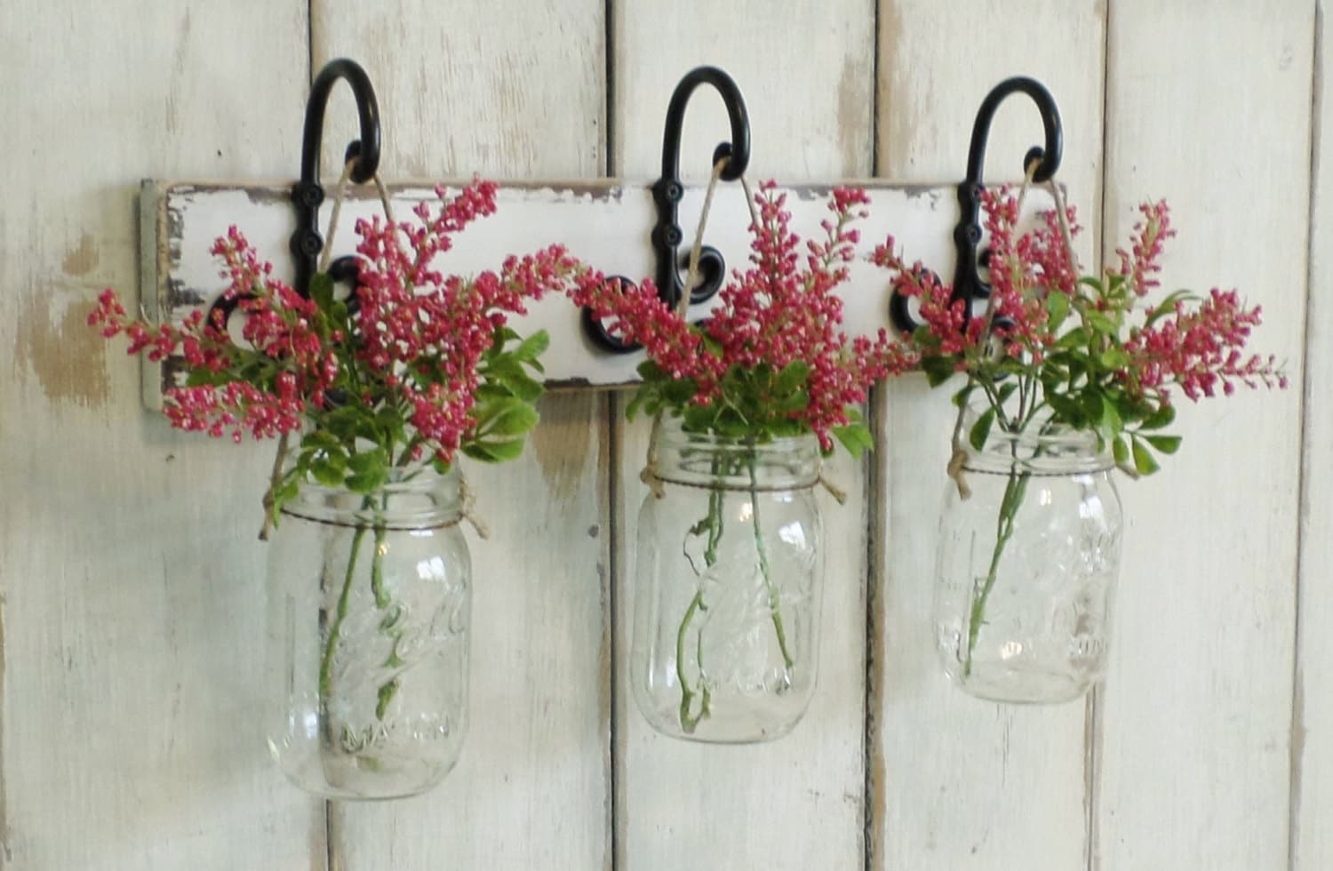 New...Rustic Wood Shelf...Farmhouse Wall Decor...3 Hanging