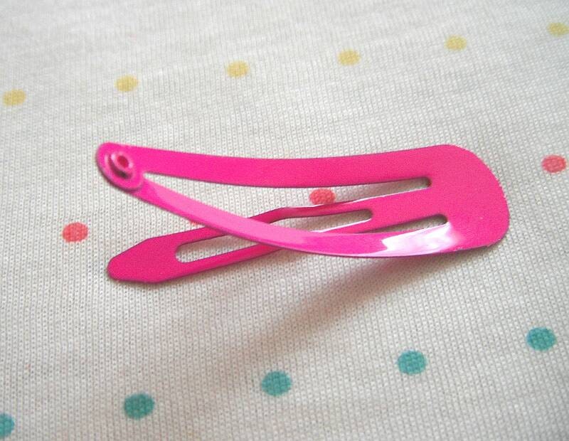 Hot Pink Enamel Hair Clips, Metal Hair Clips, Snap Clips, 50 mm Long (8