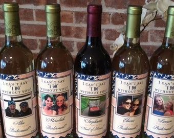 Personalized Bridesmaid Wine Labels - Modern Flower - Chevron - Bridesmaid Gifts - Will you be my Bridesmaid Wine Labels