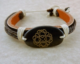 Vintage Leather Celtic Knot Adjustable Unisex bracelet