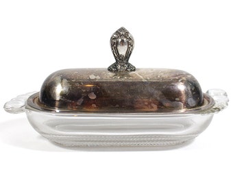 Vintage Glass Butter Dish with Silverplate Lid
