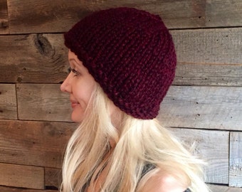Fitted Beanie, Knit Hat for Women, Basic Knit Hat, Winter Accessory, Red Hat, Cozy Knit Cap, Holiday Gift for Women, Warm Hand Knit
