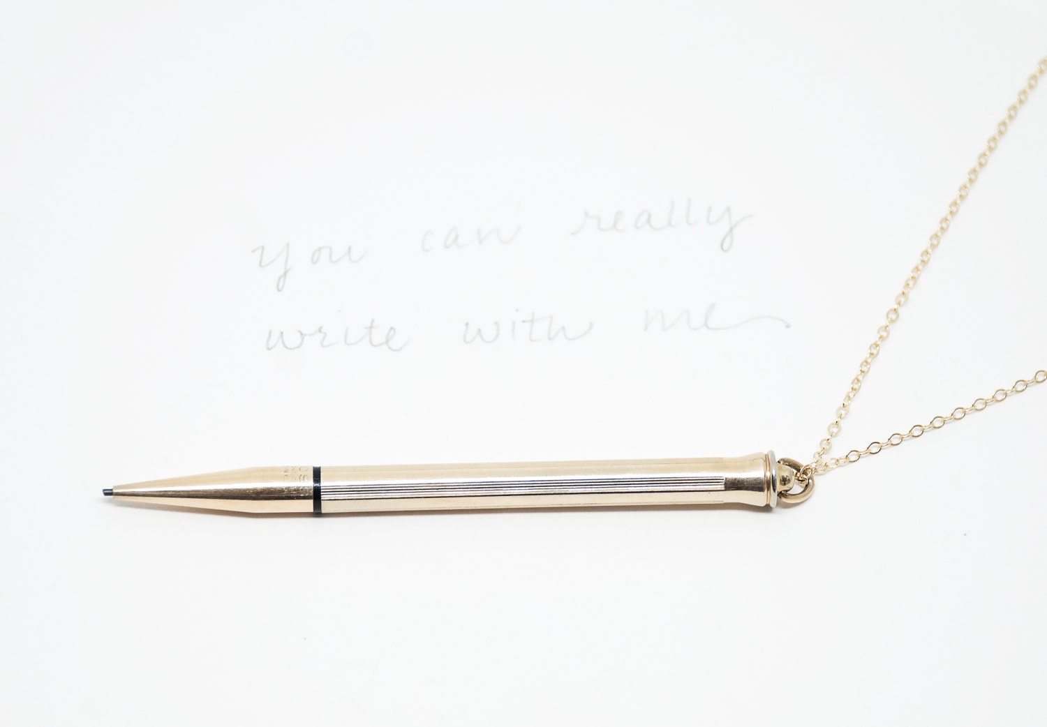 Vintage Small Mechanical Pencil Necklace in Gold Long Chain