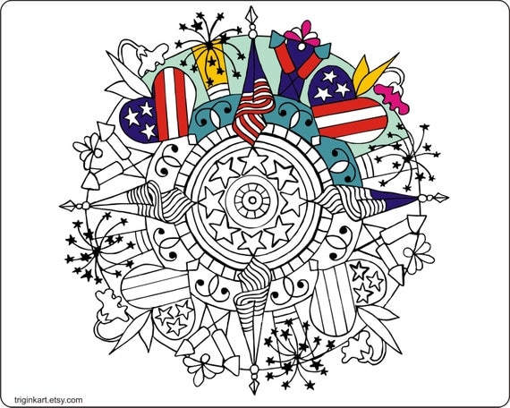4th of July Flags Adult coloring page by triginkart on Etsy