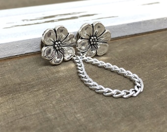 Collar Pin Silver Sweater Clip Cardigan Clip Sweater Guard Silver Flower Delicate
