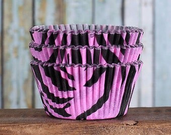 Pink & Black Zebra Stripe Cupcake Liners, Zebra Baking Cups, Zebra Cupcake Wrappers, Zebra Cupcake Liners, Animal Print Cupcake Liners