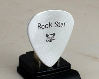 Sterling Guitar Pick with Rock Star and Skull Stamps - GP1967